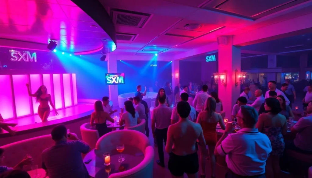 Electrifying nightlife experience at Club sxm with dancers and cocktails.