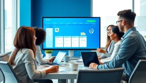 wps下载 showcasing professionals collaborating in a modern office with WPS Office software on display