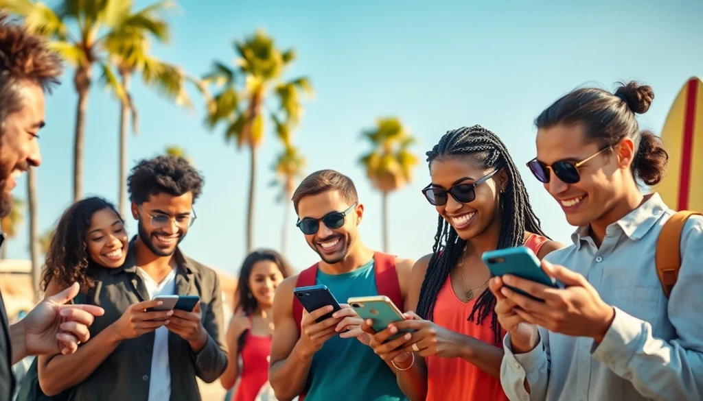 Engaged individuals in sports betting California, capturing the excitement of betting on mobile devices.