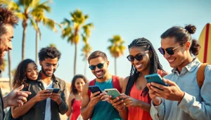 Engaged individuals in sports betting California, capturing the excitement of betting on mobile devices.