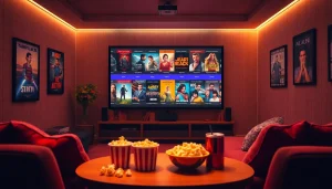 Cozy home theater showcasing filme online subtitrate with inviting ambiance