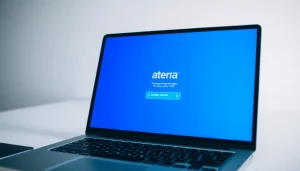 Atera login screen displayed on a laptop, emphasizing secure access and professional workspace.
