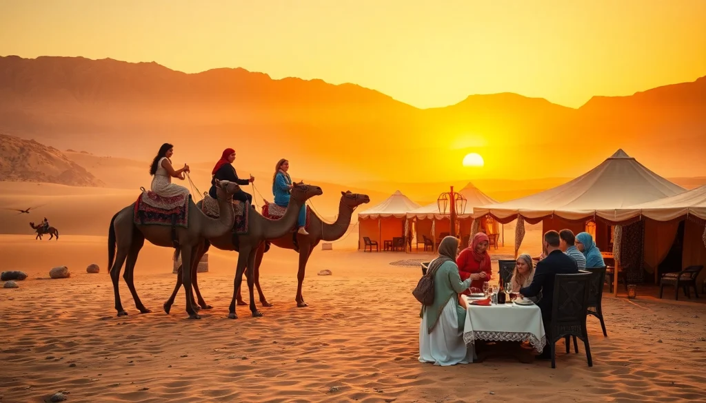 Agafay desert camel ride and dinner with a show featuring sunset views and traditional Moroccan tents