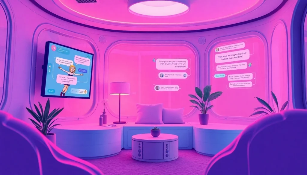 Engaging ai sexting scene with playful AI characters in a cozy virtual space.