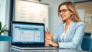 Understand What is a CRM for WhatsApp in a professional office setting with vibrant discussions.