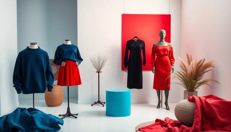 Stylish display of RageOff drops fashion collection in modern studio.