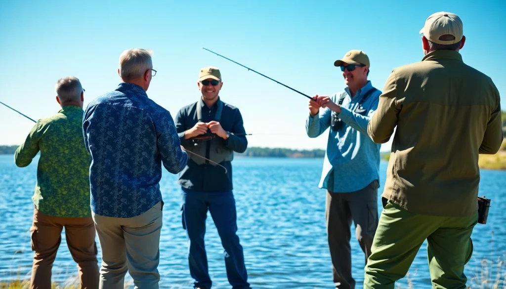 Showcasing stylish Fly fishing apparel in a peaceful lakeside environment.