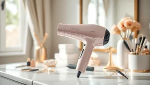 laifen swift premium hair dryer showcased elegantly among stylish accessories on a vanity.