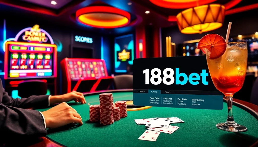 Experience the thrill of betting at 188bet with vibrant casino visuals and exciting gaming opportunities.