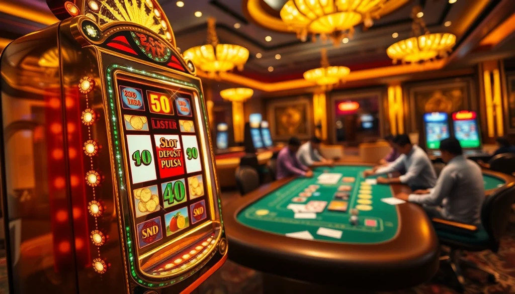 Adegan kasino yang mendebarkan dengan mesin slot deposit pulsa yang menggoda pemain untuk meraih kemenangan besar.