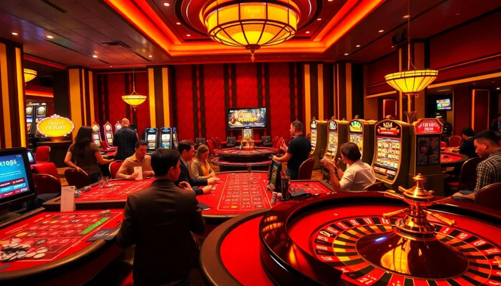 Engage with situs deposit 5k players in a luxurious casino filled with vibrant slot machines and poker tables.