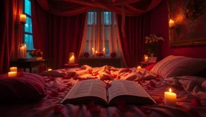 NSFW roleplay scene with intimate ambiance featuring a cozy room, luxurious bed, and candles.