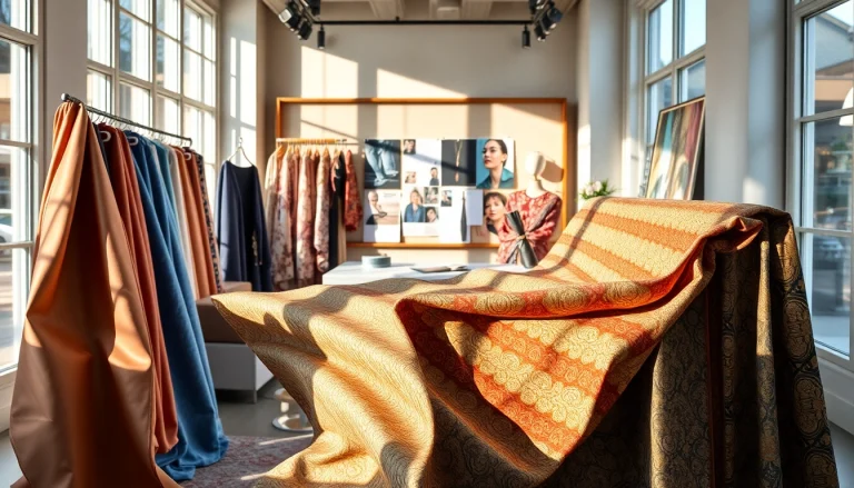 Luxe & structuurstoffen display in a sophisticated boutique setting