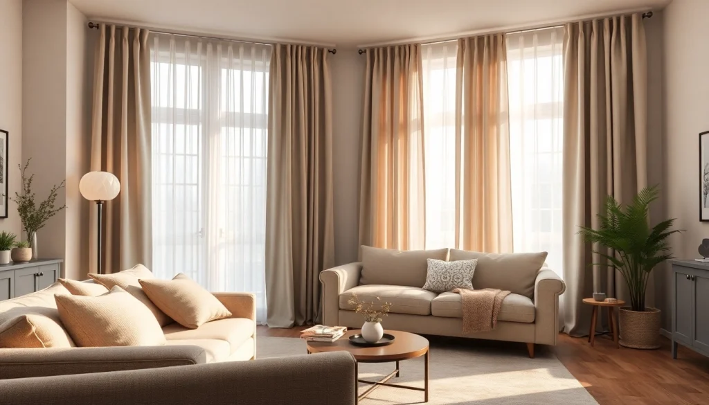 Bekijk stijlvol verduisterende gordijnen die een woonruimte prachtig verfraaiën.