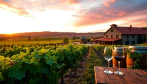 Savor the beauty of Sacramento Wineries with stunning vineyards and rustic charm at sunset.