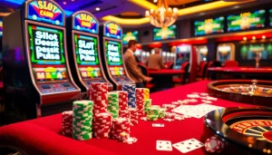 Pemain menikmati sensasi permainan slot deposit pulsa di kasino mewah.