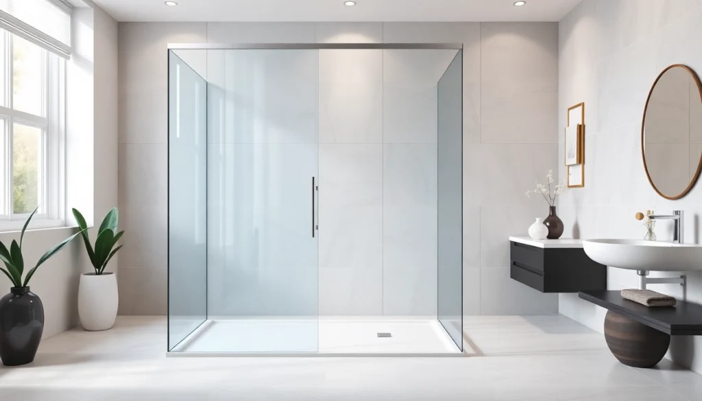 Admire elegant shower doors enhancing a modern bathroom's beauty and seamless design.