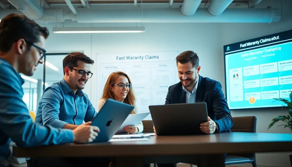 Streamlined process for fast warranty claims showcased by a dedicated team in a modern workspace.