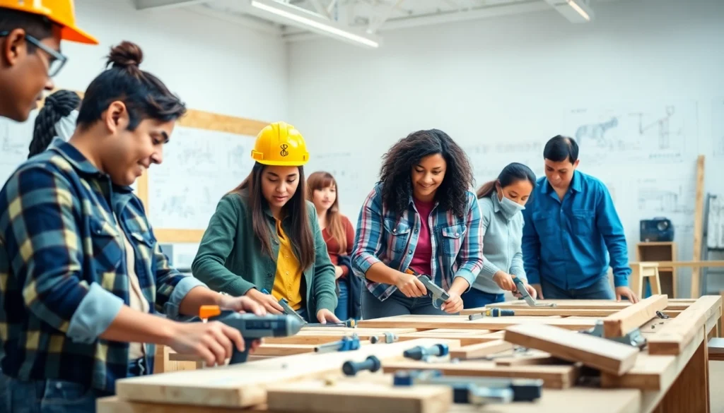 Students learning in a construction education colorado training environment with an instructor and hands-on projects.