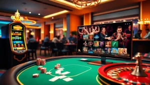 Experience the thrilling action at Haywin's online casino, featuring poker tables, slot machines, and roulette wheels.