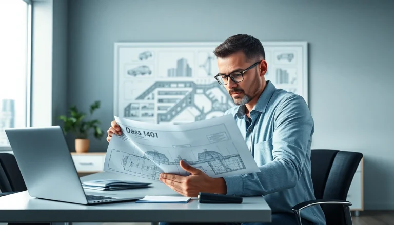 Analyze das 140 diagram with an engineer working at a modern desk.