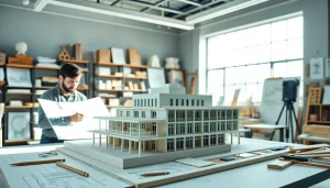 Architekturmodellbau Bochum - Detailliertes Architekturmodell in einem modernen Arbeitsraum.