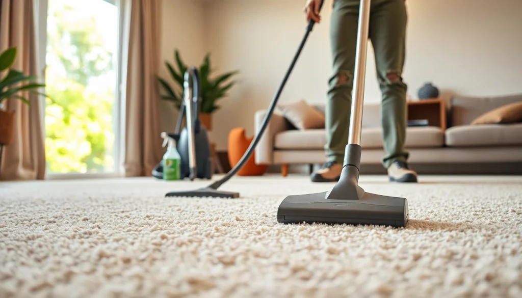 Effective carpet cleaning near me showcased in a modern living room with advanced cleaning equipment.