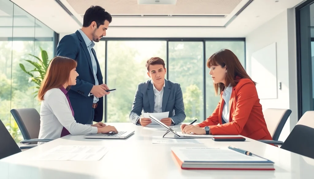 Crisis management consultant collaborating in a modern office environment.