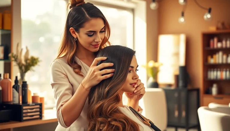 Hairstylist bucuresti creează un coafură impresionantă pentru clientă.
