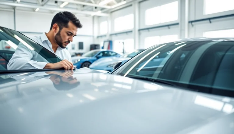 Applying paint protection film near me to a luxury car by a professional technician.