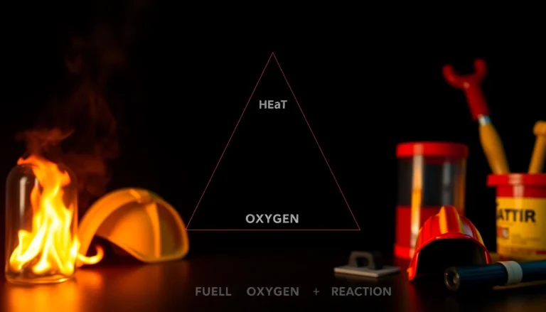 Diagram explaining the fire tetrahedron and its four essential elements for fire prevention.