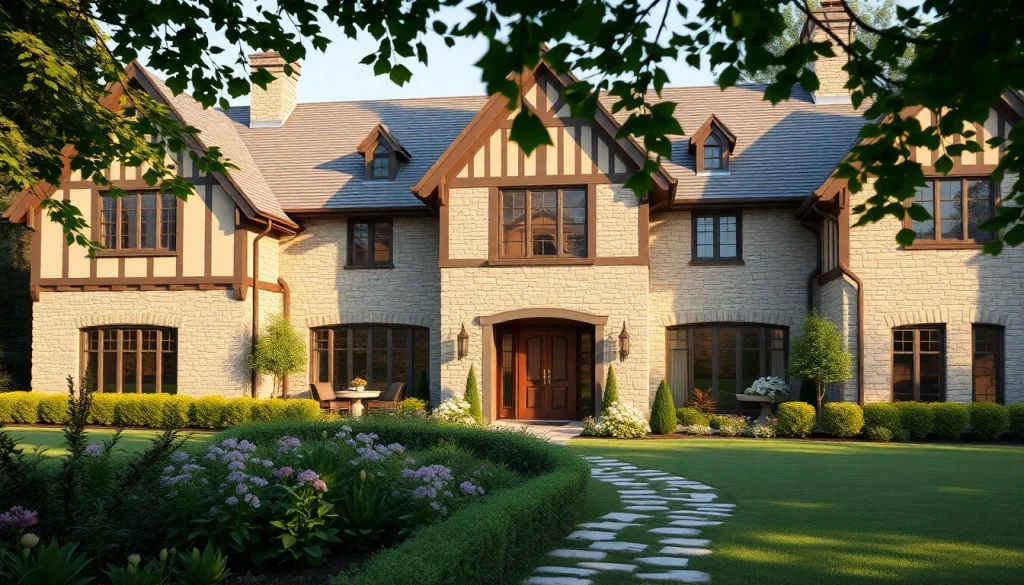 Wellesley Tudor Expansion showcasing a grand home with lush gardens and elegant architecture.