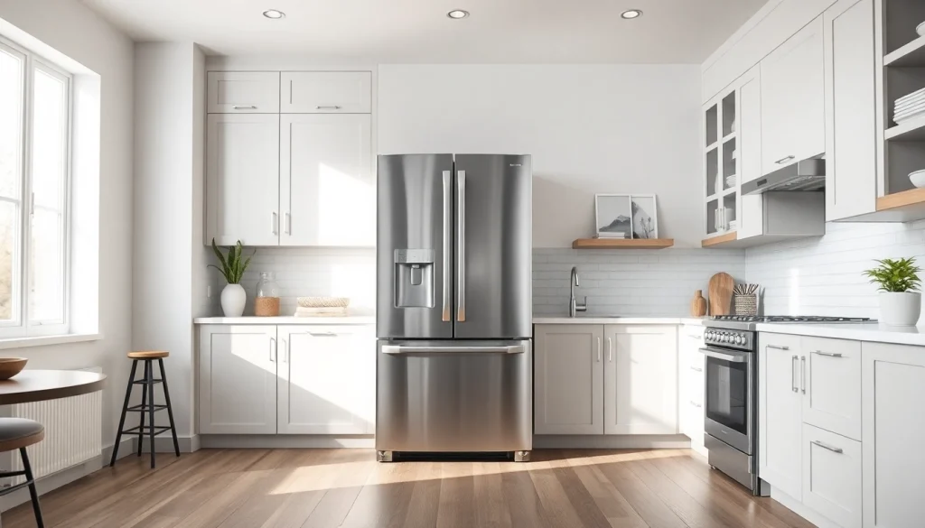 Explore innovative refrigerator sales with a contemporary kitchen featuring a sleek stainless steel design.